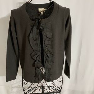 Taupe Long Sleeve Wool Tie Neck Sweater